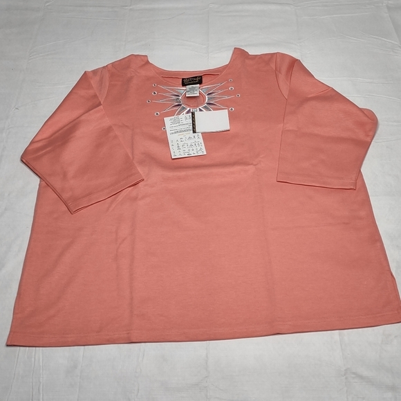 Bob Mackie Tops - BOB MACKIE by: QVC Wearable Art TOP 3X NWT 3/4 Sleeve Sequin Pink New Polyester